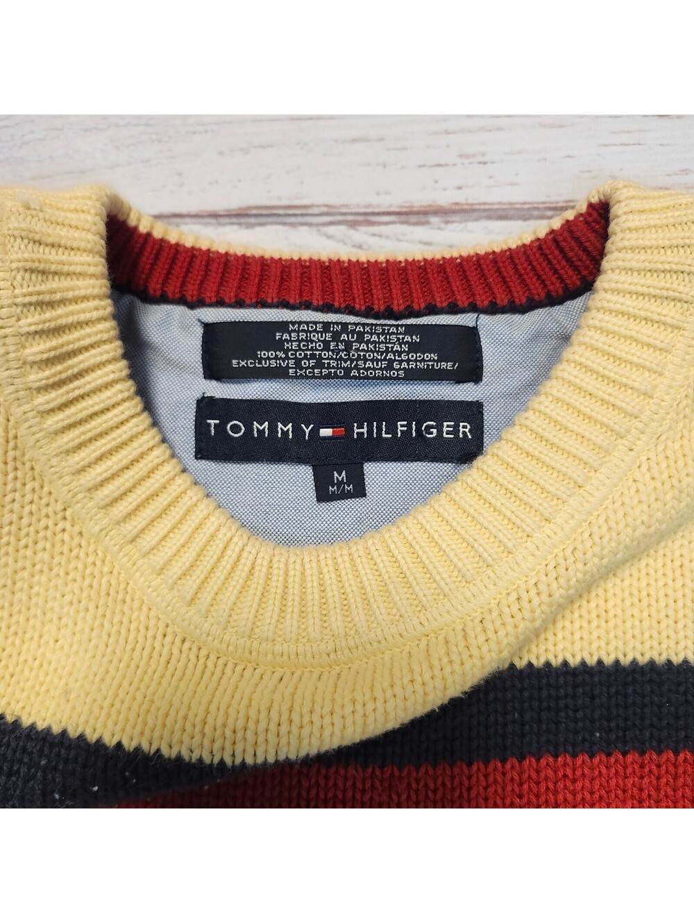 Tommy Hilfiger Yellow Striped Crewneck Sweater Mens Size Medium - Picture 7 of 9